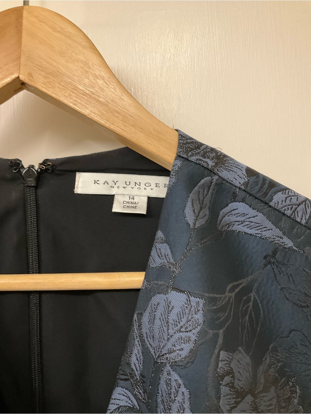 Kay Unger Lottie Midi Dress Dark Midnight Floral Jacquard Blue 14 - Picture 6 of 7